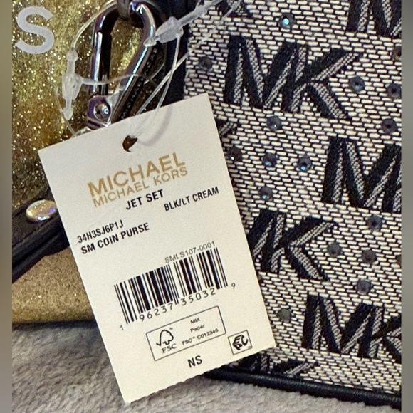 đź–¤MICHAEL KORSđź–¤Black/Light Cream Small Jet Set Coin Purse Boxed Set/NWT - Picture 4 of 9